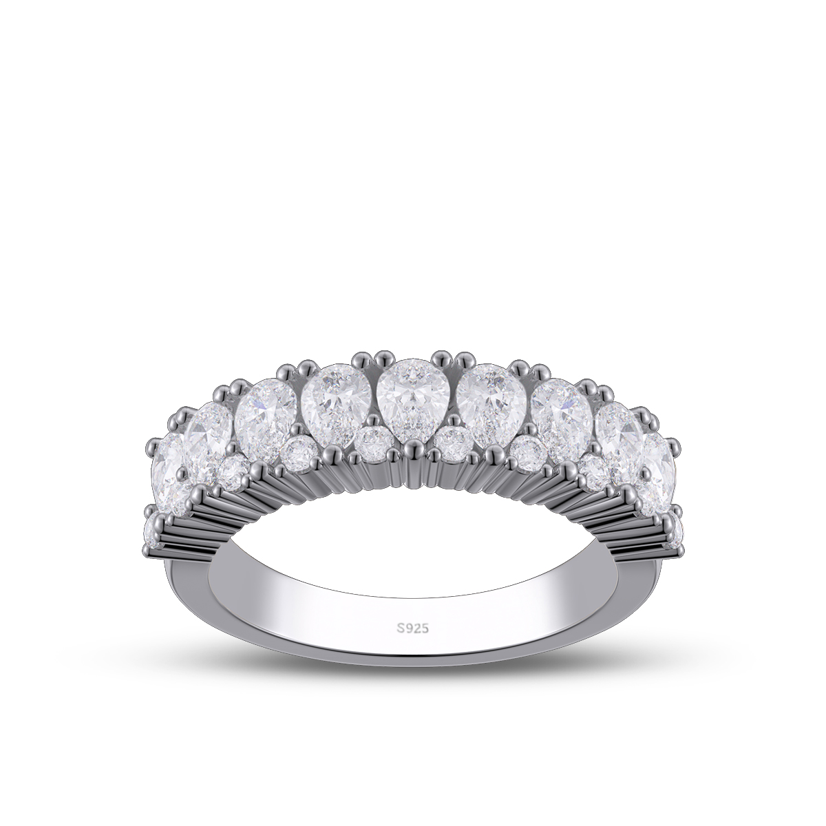 Pear Cut Diamond White Sterling Silver Wedding Ring