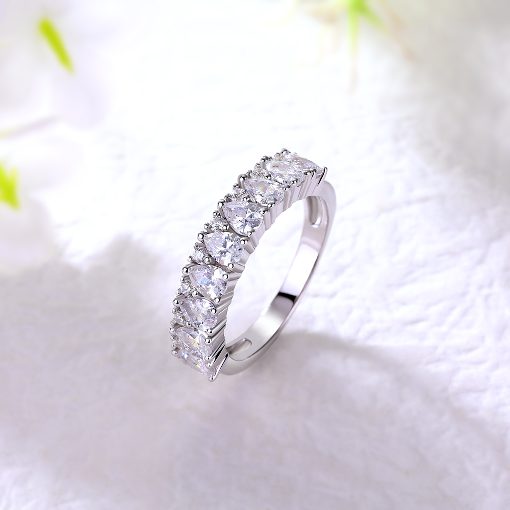 Pear Cut Diamond White Sterling Silver Wedding Ring