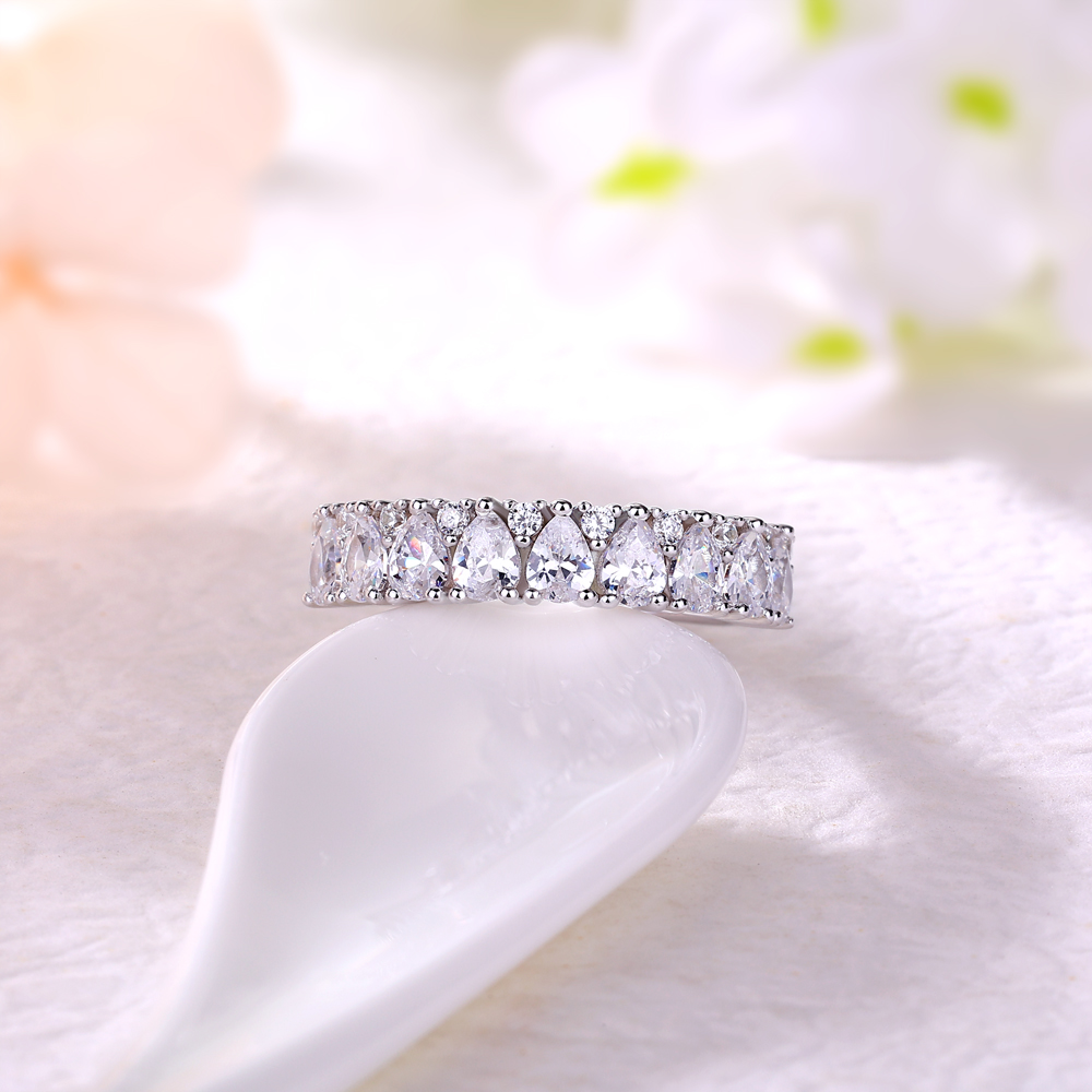 Pear Cut Diamond White Sterling Silver Wedding Ring