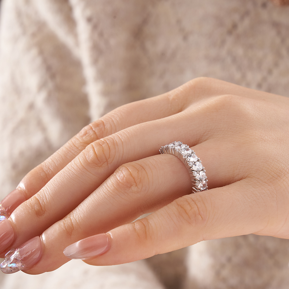 Pear Cut Diamond White Sterling Silver Wedding Ring