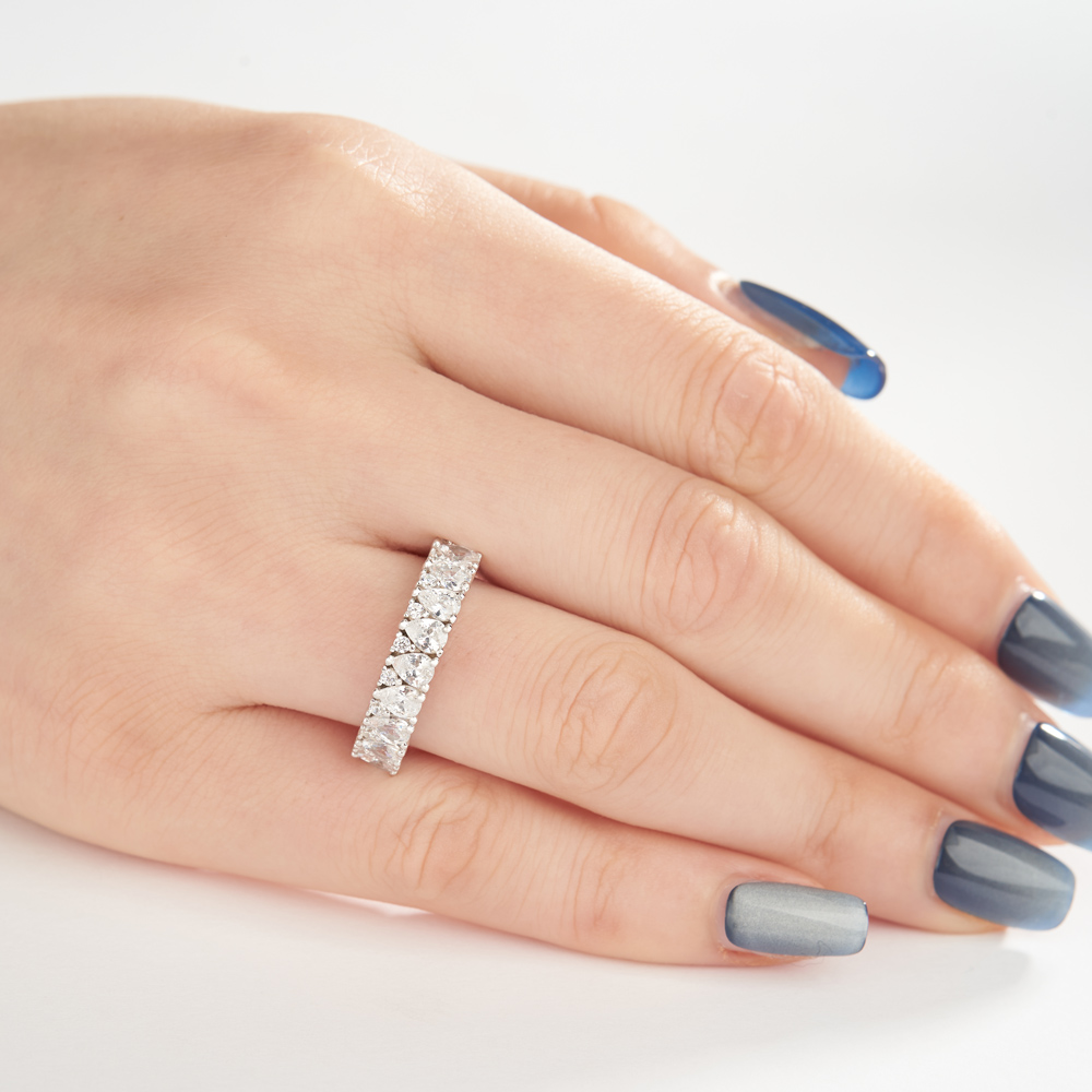 Pear Cut Diamond White Sterling Silver Wedding Ring