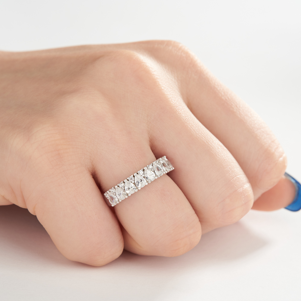 Pear Cut Diamond White Sterling Silver Wedding Ring