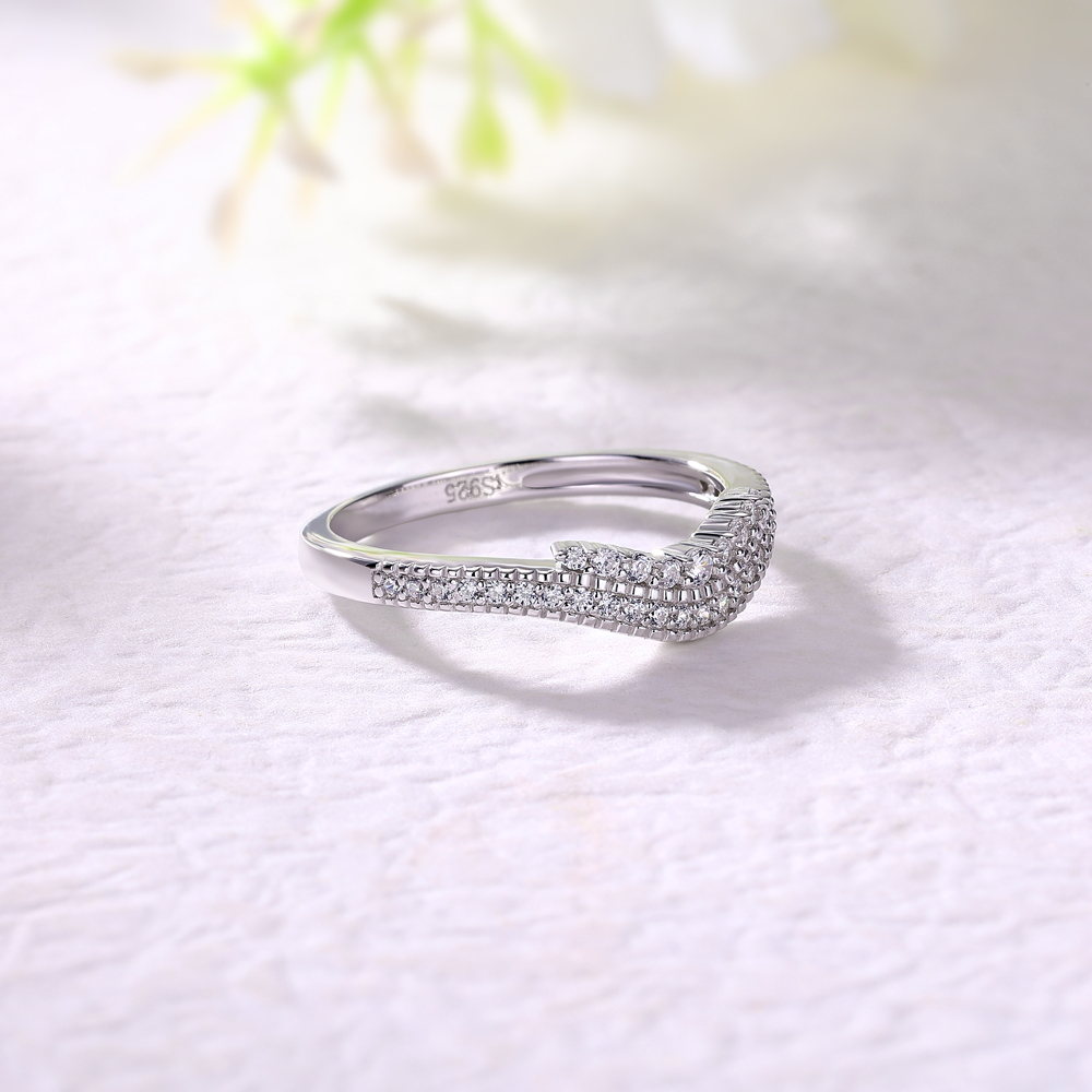 Round Cut Diamond White Sterling Silver Wedding Ring