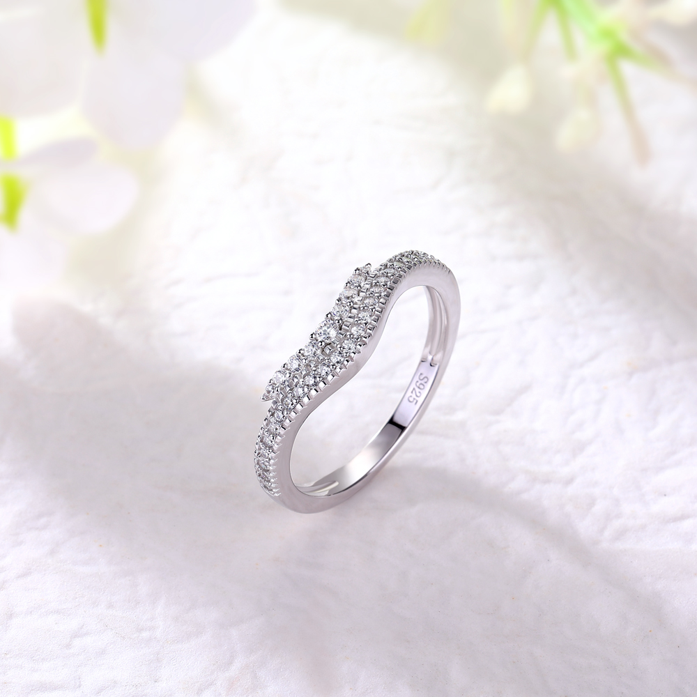 Round Cut Diamond White Sterling Silver Wedding Ring