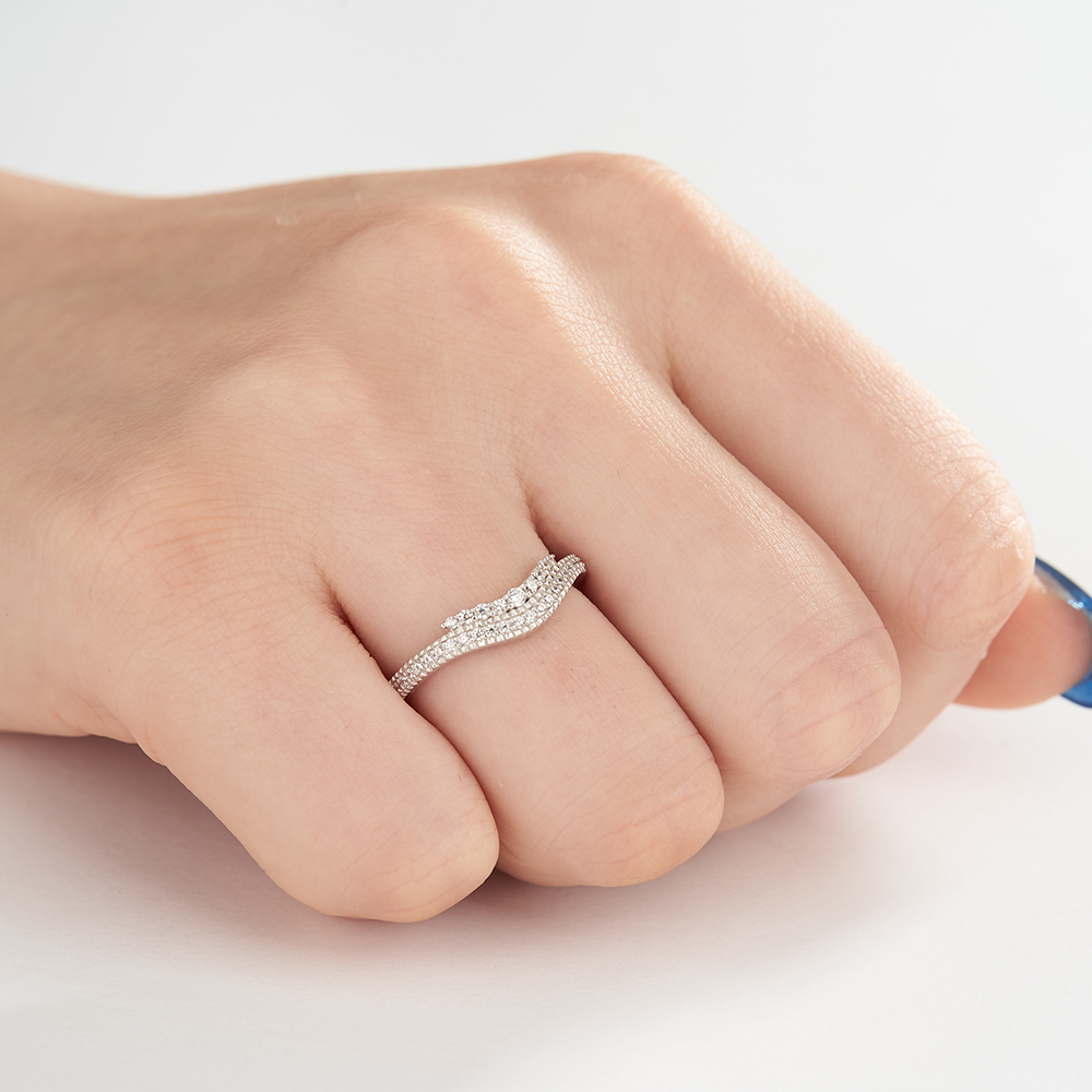 Round Cut Diamond White Sterling Silver Wedding Ring