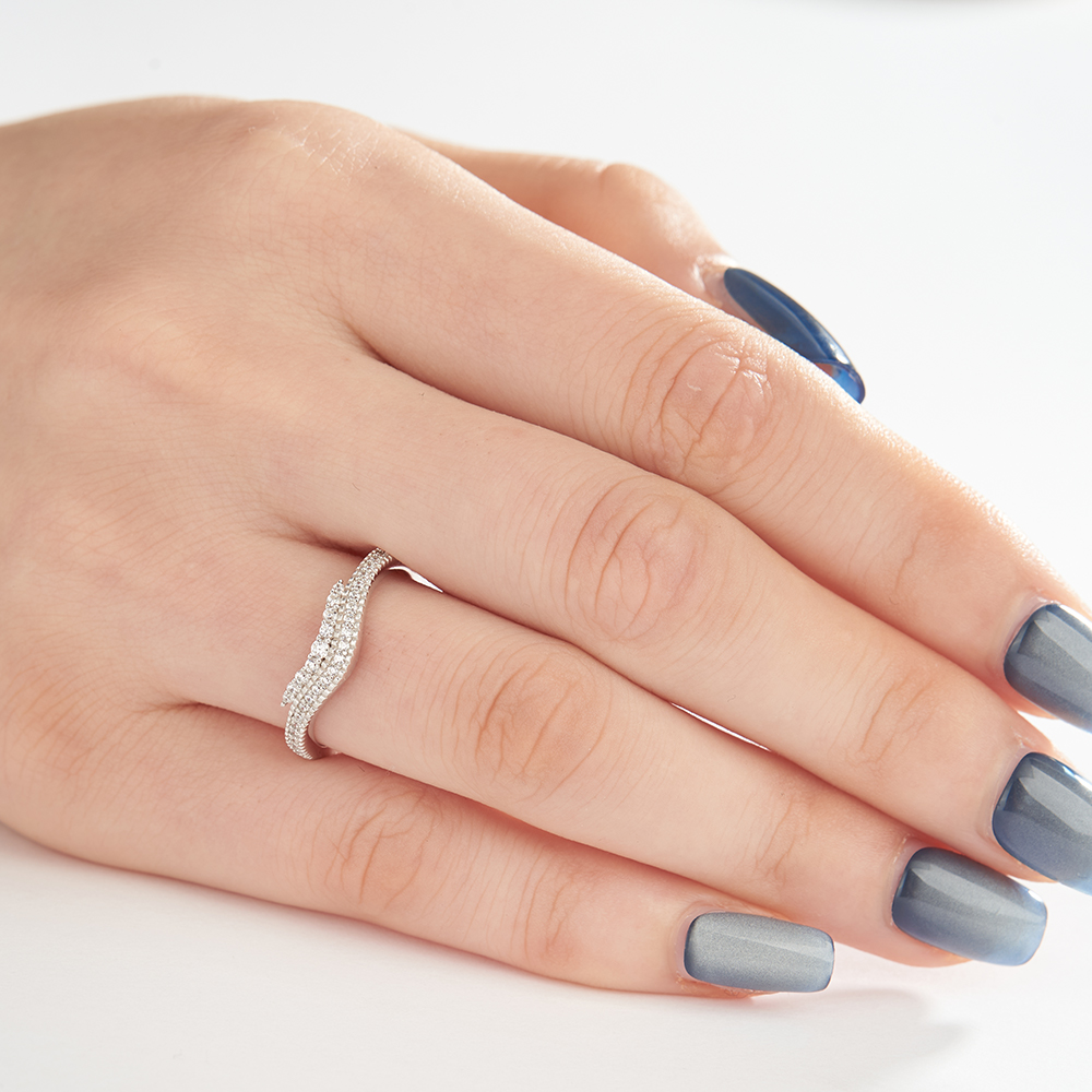 Round Cut Diamond White Sterling Silver Wedding Ring