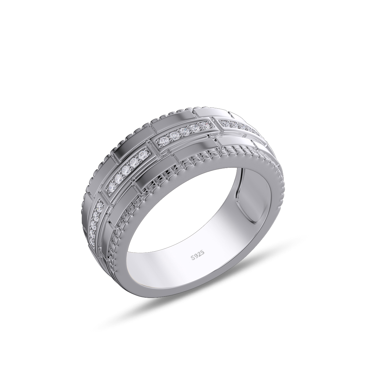Round Cut Diamond White Sterling Silver Wedding Ring