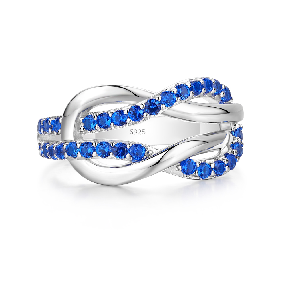 Round Cut Sapphire Blue Sterling Silver Intertwined Band Promise Ring
