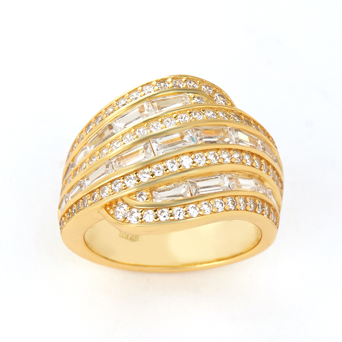 Baguette Cut Diamond White Yellow Gold Sterling Silver Art Deco Band Ring