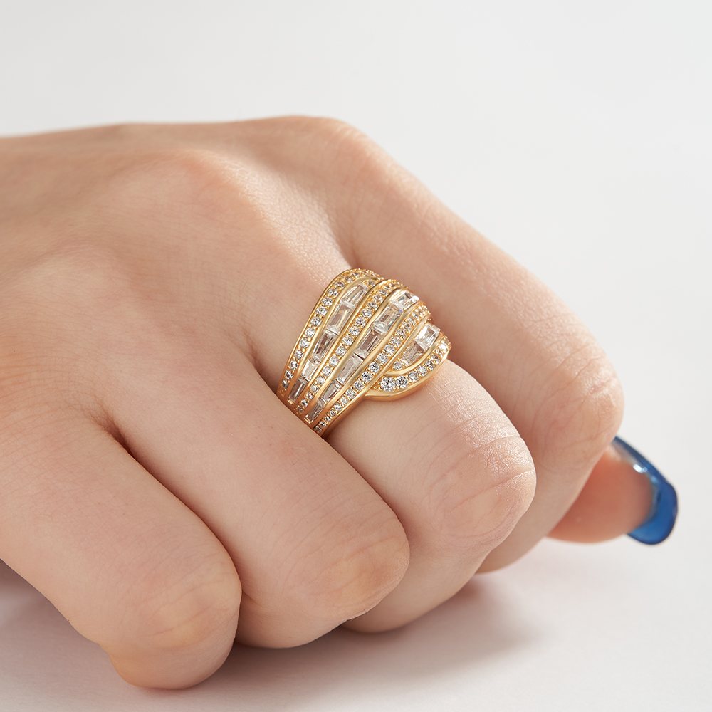 Baguette Cut Diamond White Yellow Gold Sterling Silver Art Deco Band Ring