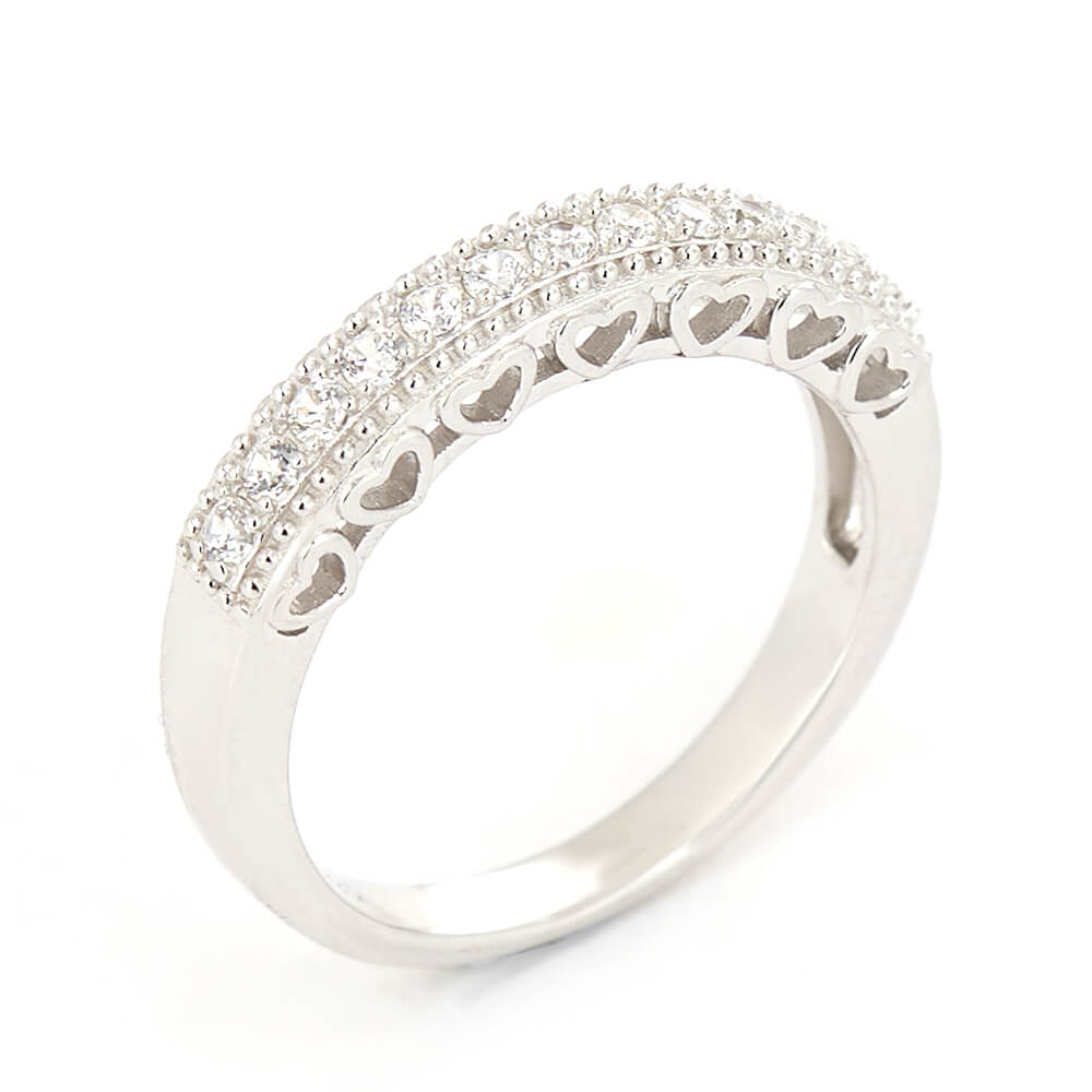 Round Cut Diamond White 925 Sterling Silver Open Heart Wedding Ring