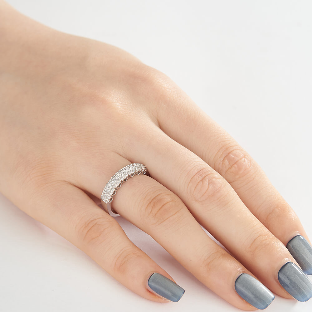 Round Cut Diamond White 925 Sterling Silver Open Heart Wedding Ring