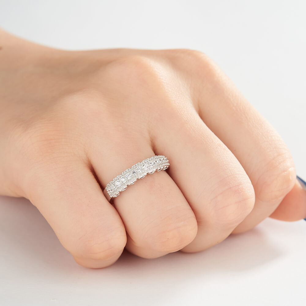 Round Cut Diamond White 925 Sterling Silver Open Heart Wedding Ring