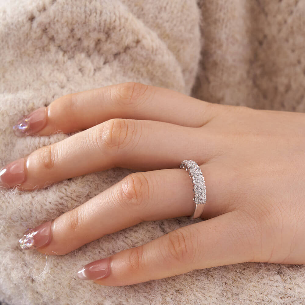 Round Cut Diamond White 925 Sterling Silver Open Heart Wedding Ring