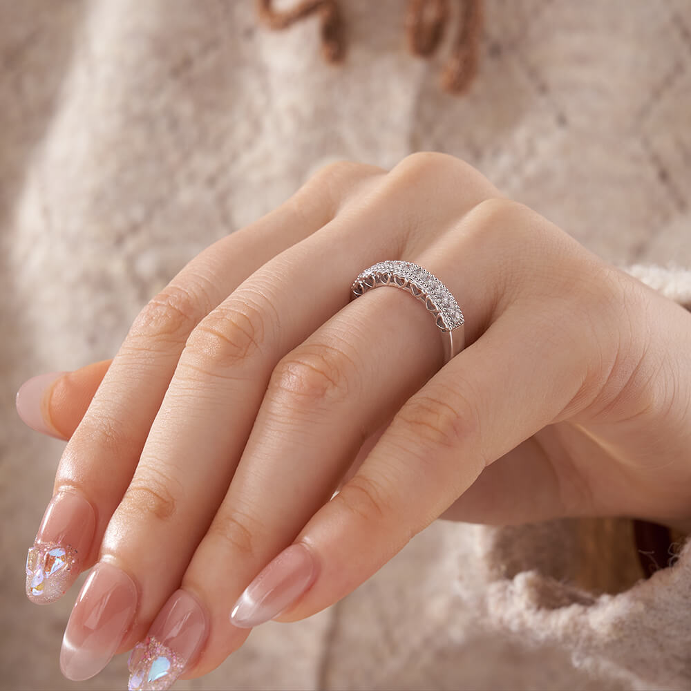 Round Cut Diamond White 925 Sterling Silver Open Heart Wedding Ring