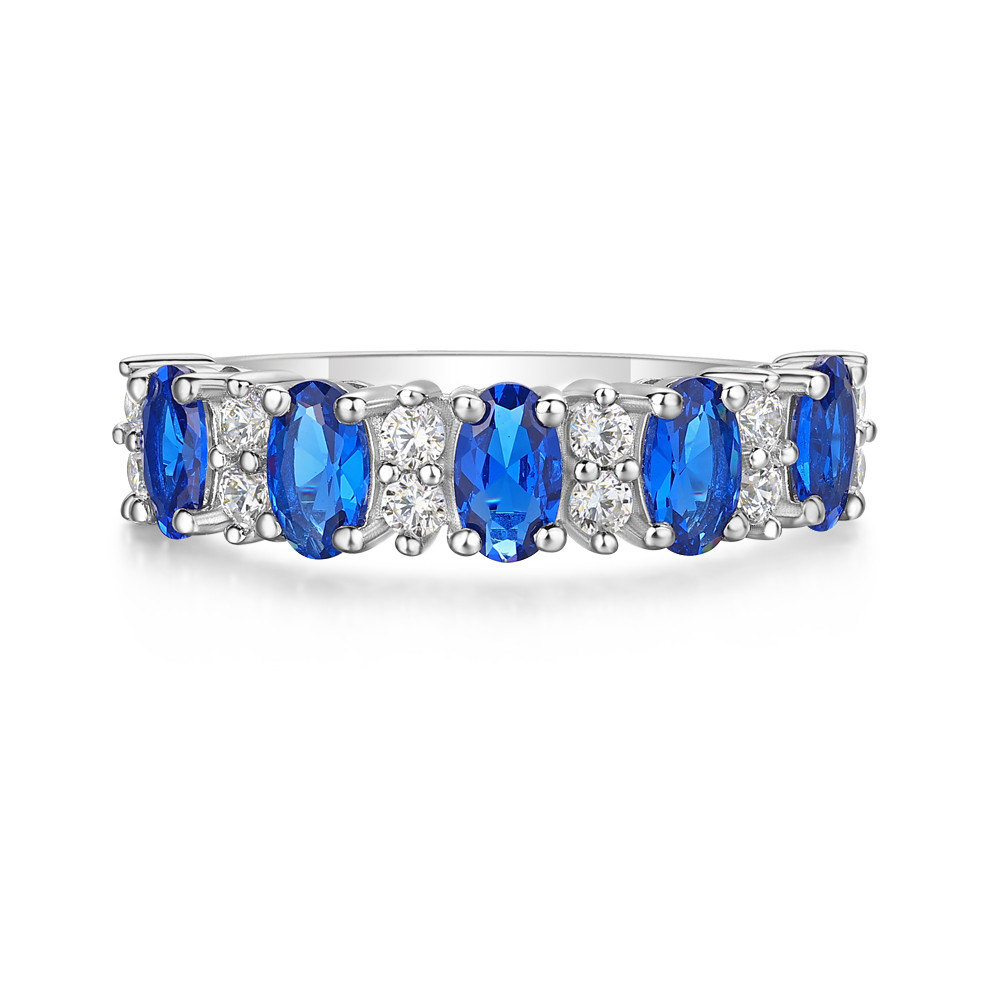 Oval Cut Sapphire Blue 925 Sterling Silver Five-Stone Wedding Ring