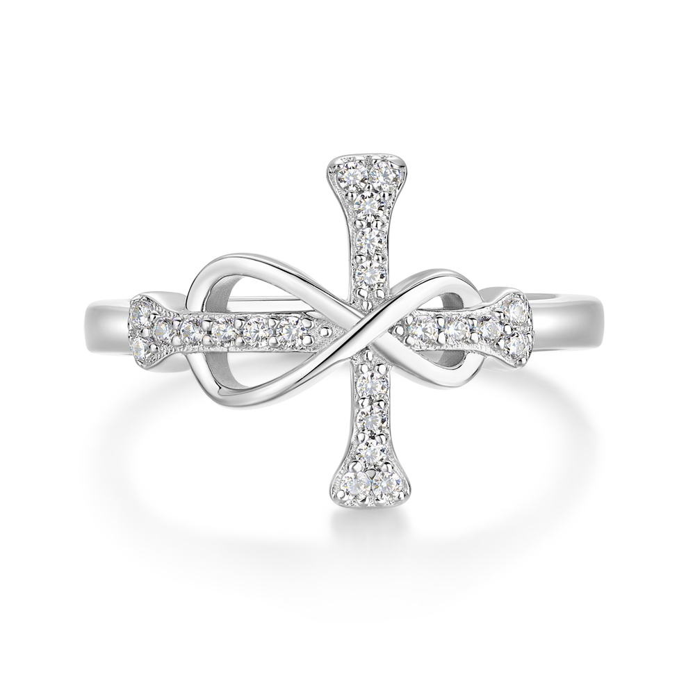 Round Cut Diamond White 925 Sterling Silver Cross Infinity Wedding Ring