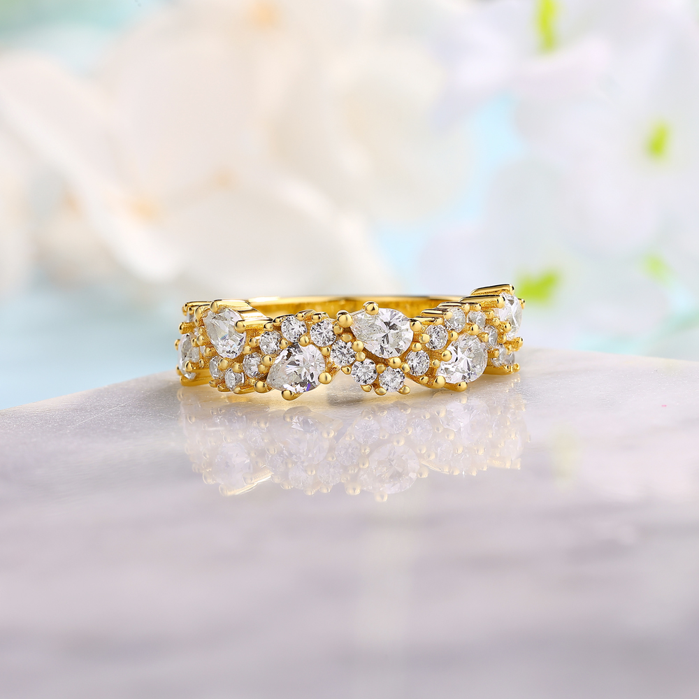 Pear Cut Diamond White 925 Sterling Silver Yellow Gold Wedding Ring