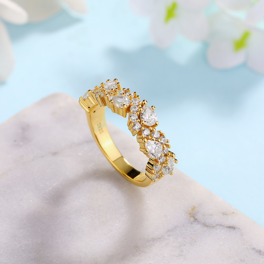 Pear Cut Diamond White 925 Sterling Silver Yellow Gold Wedding Ring