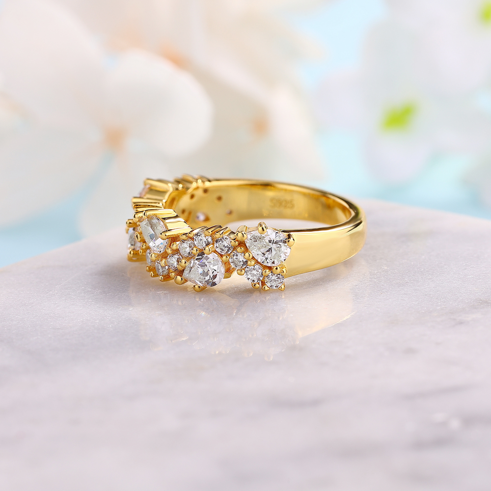 Pear Cut Diamond White 925 Sterling Silver Yellow Gold Wedding Ring