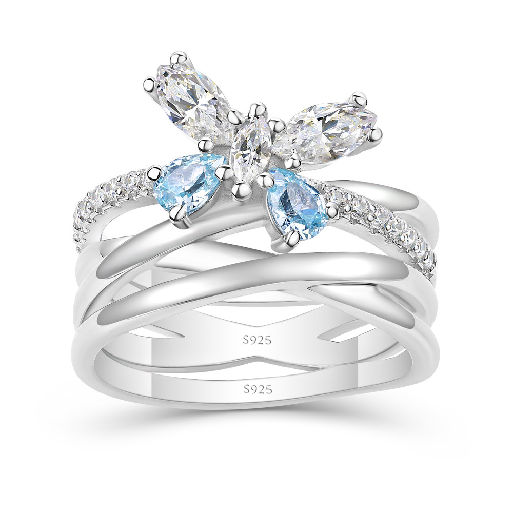 Marquise and Pear Cut Diamond White Aquamarine 925 Sterling Silver Intertwined Wedding Ring