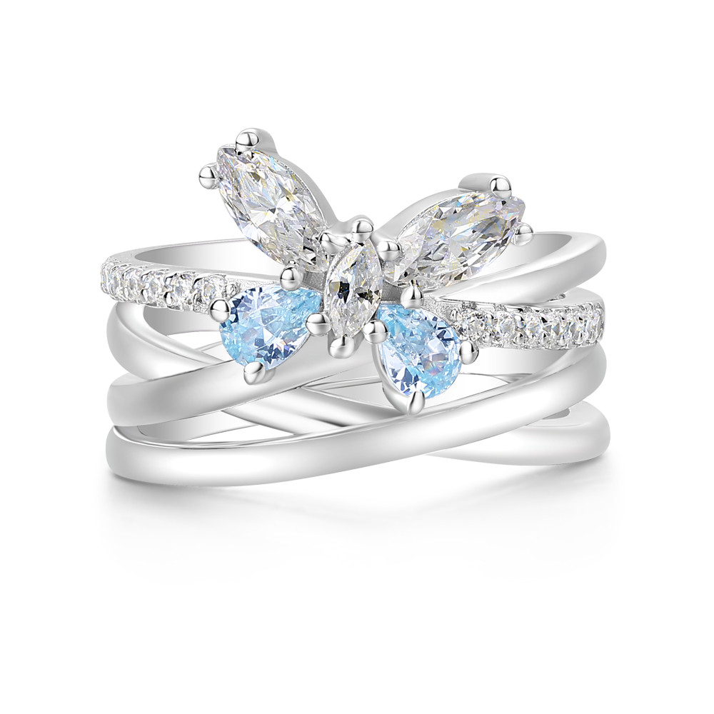 Marquise and Pear Cut Diamond White Aquamarine 925 Sterling Silver Intertwined Wedding Ring