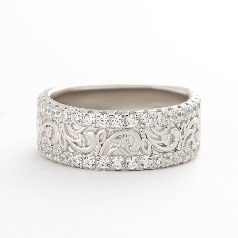 Round Cut Diamond White 925 Sterling Silver Vintage Filigree Wedding Ring