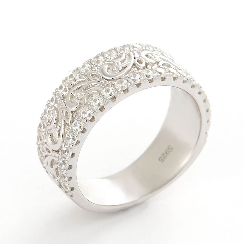Round Cut Diamond White 925 Sterling Silver Vintage Filigree Wedding Ring
