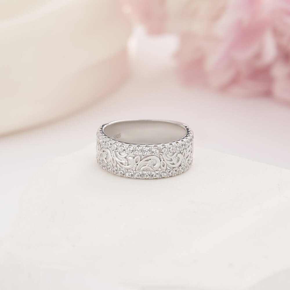 Round Cut Diamond White 925 Sterling Silver Vintage Filigree Wedding Ring