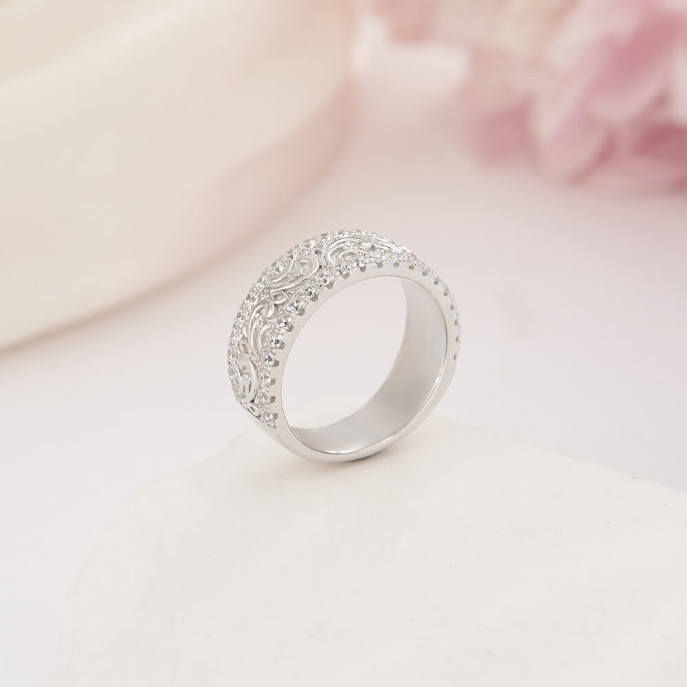 Round Cut Diamond White 925 Sterling Silver Vintage Filigree Wedding Ring