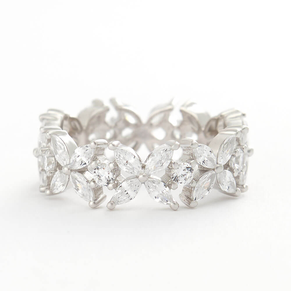 Marquise Cut Diamond White 925 Sterling Silver Floral Cluster Wedding Ring