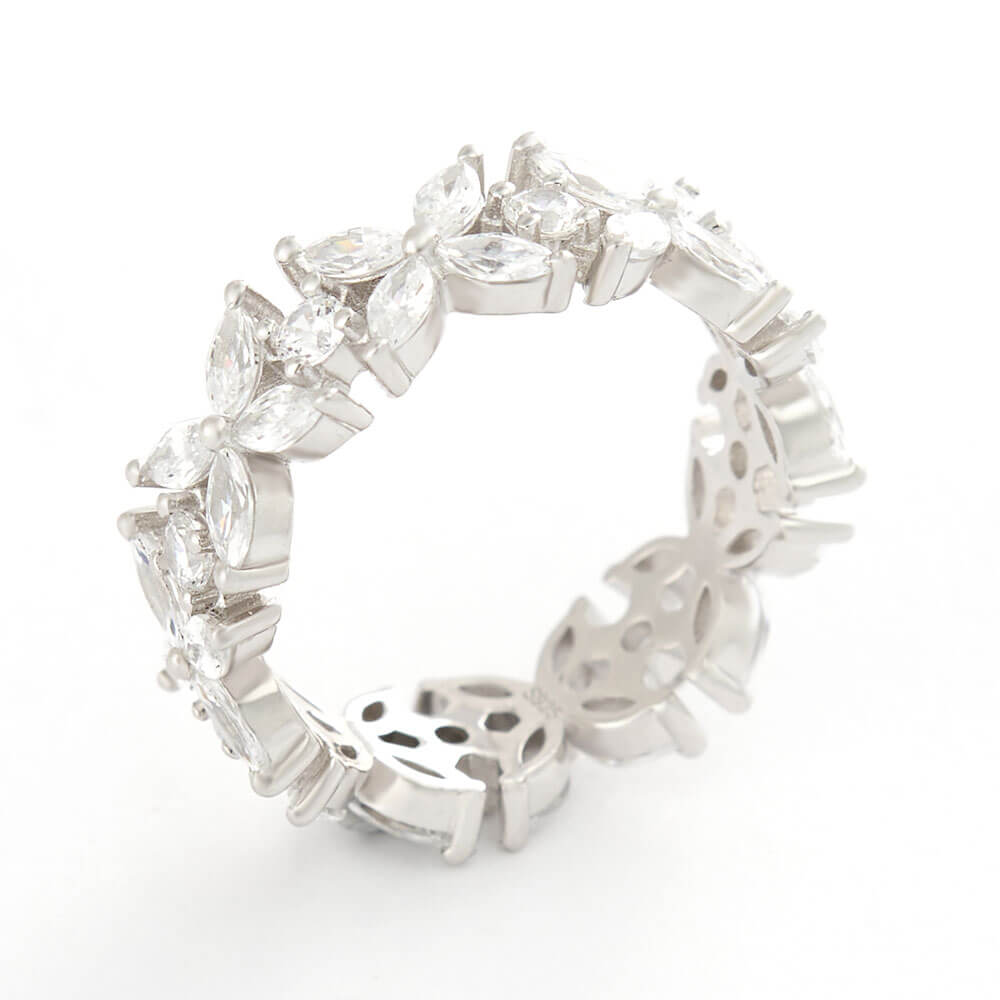 Marquise Cut Diamond White 925 Sterling Silver Floral Cluster Wedding Ring