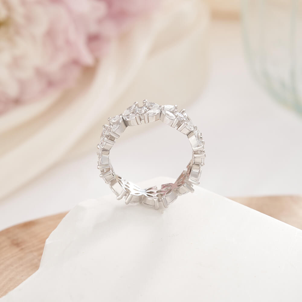 Marquise Cut Diamond White 925 Sterling Silver Floral Cluster Wedding Ring