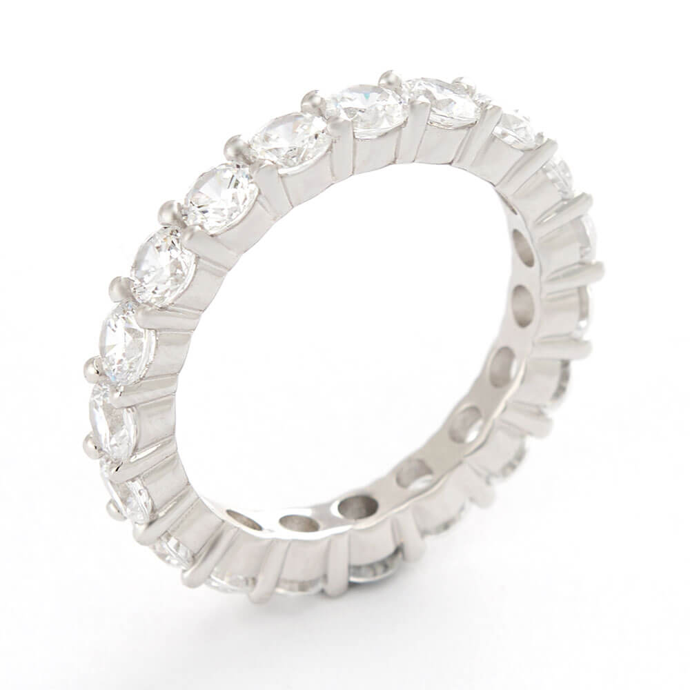 Round Cut Diamond White 925 Sterling Silver Eternity Wedding Ring