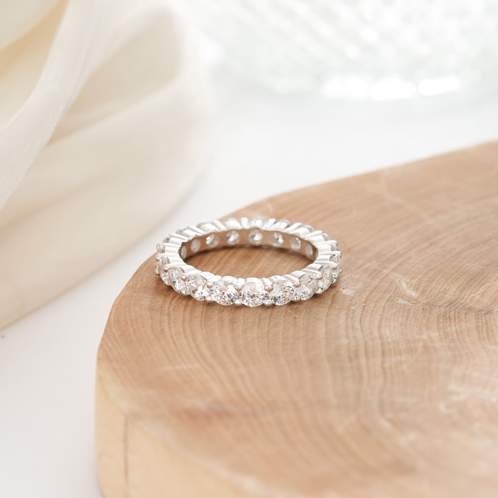 Round Cut Diamond White 925 Sterling Silver Eternity Wedding Ring