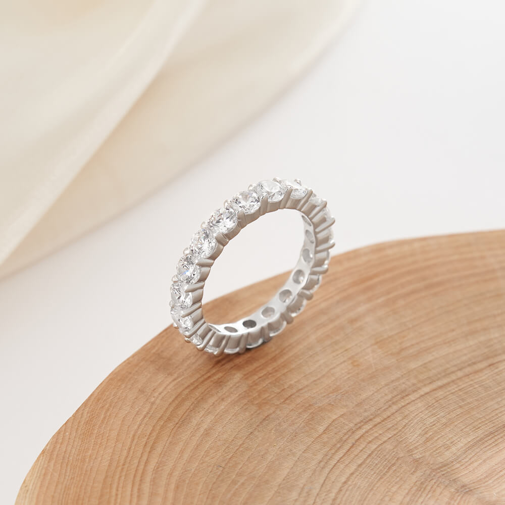 Round Cut Diamond White 925 Sterling Silver Eternity Wedding Ring