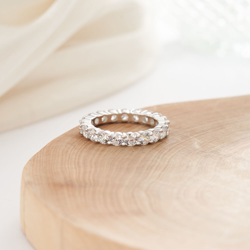 Round Cut Diamond White 925 Sterling Silver Eternity Wedding Ring