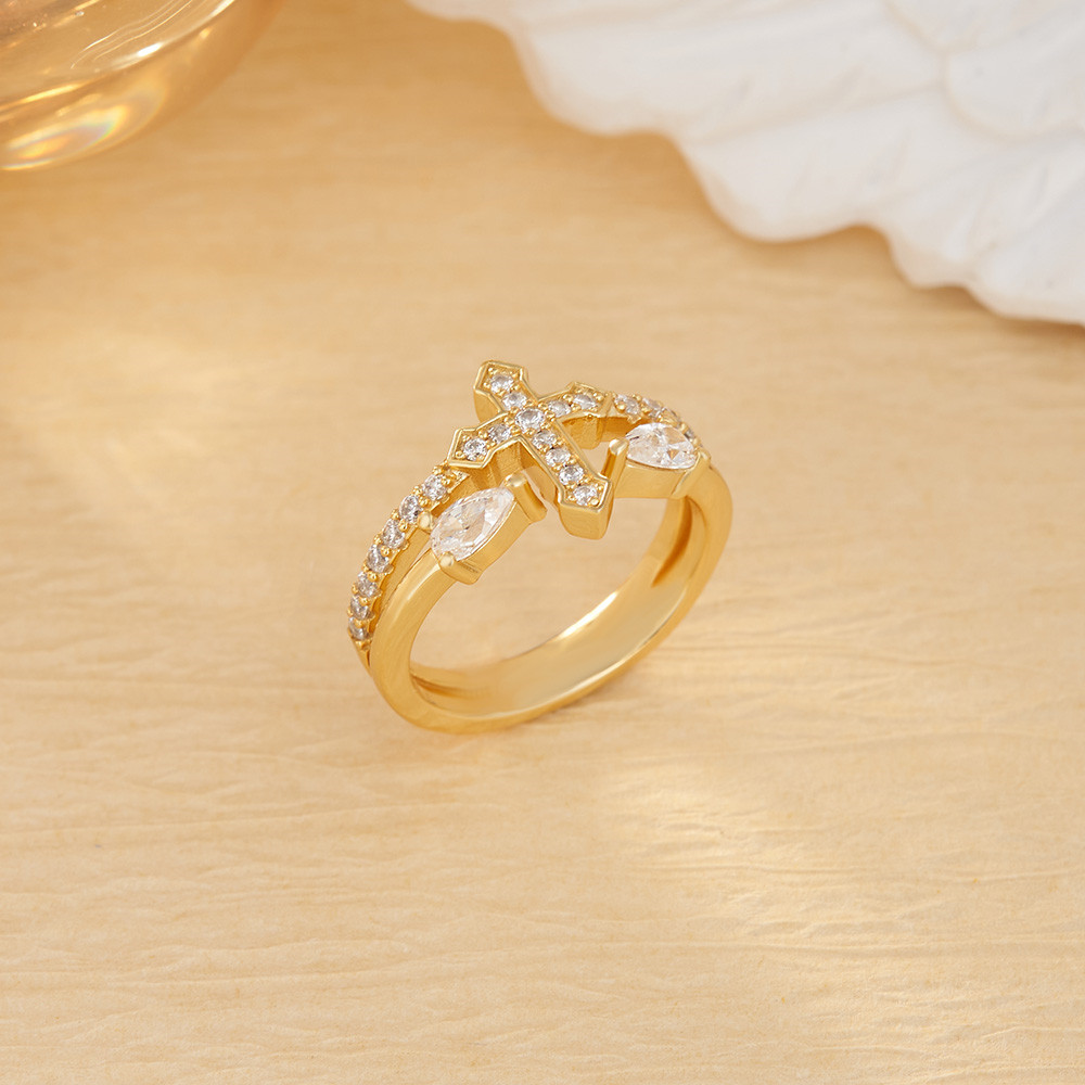 Pear Cut Diamond White 925 Sterling Silver Cross Statement Ring