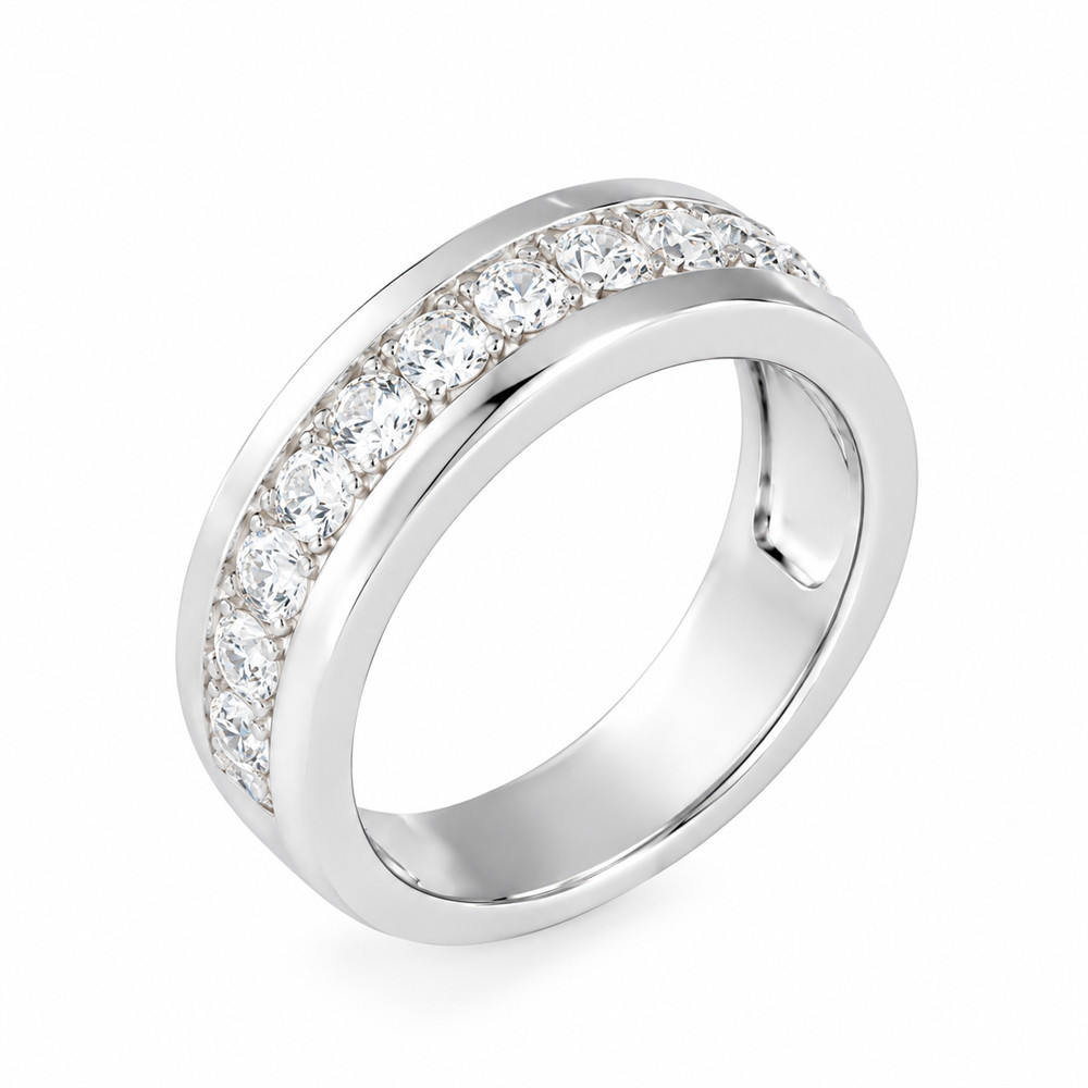 Round Cut Diamond White Sterling Silver Wedding Band Ring