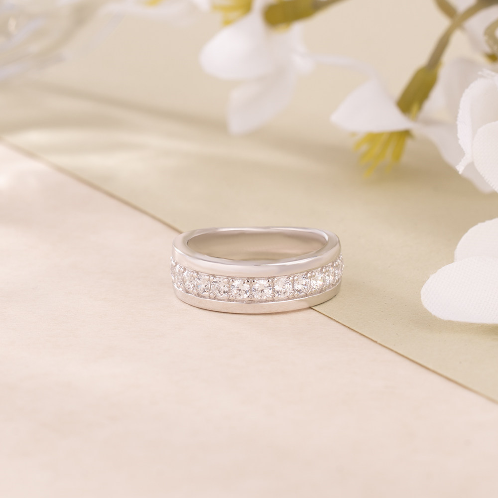 Round Cut Diamond White Sterling Silver Wedding Band Ring