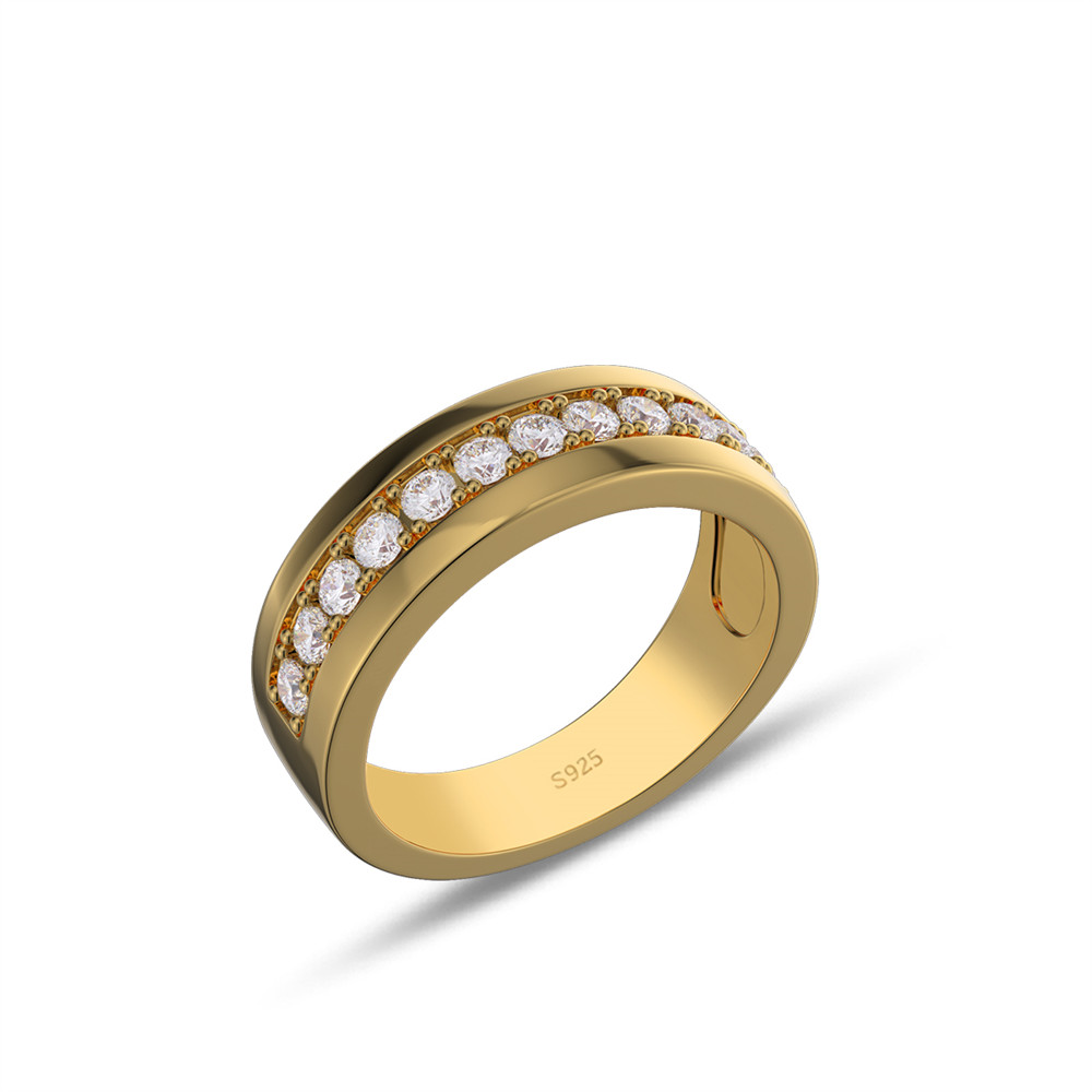 Round Cut Diamond White Sterling Silver Wedding Band Ring