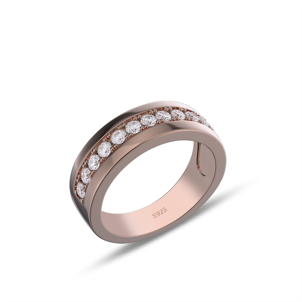 Round Cut Diamond White Sterling Silver Wedding Band Ring