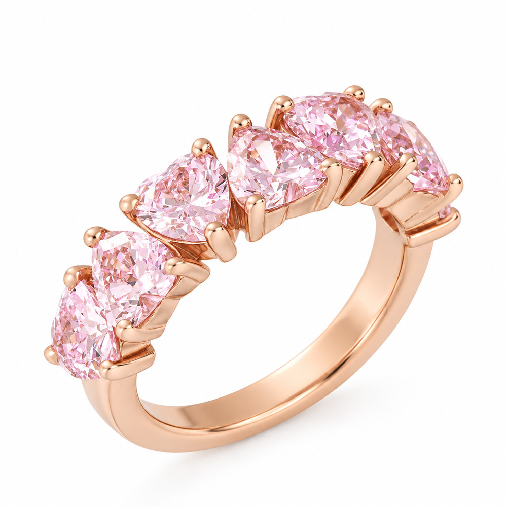 Heart Cut Fancy Pink 925 Sterling Silver Rose Gold Women's Band