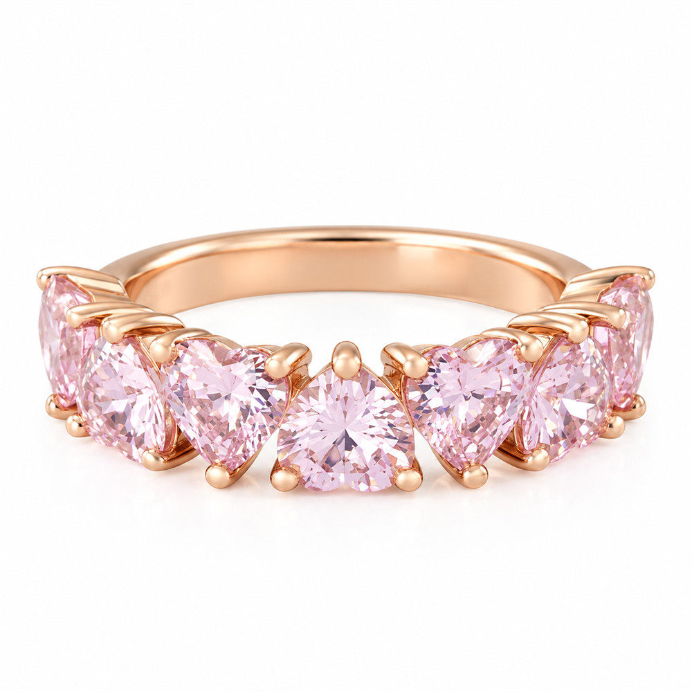 Heart Cut Fancy Pink 925 Sterling Silver Rose Gold Women's Band