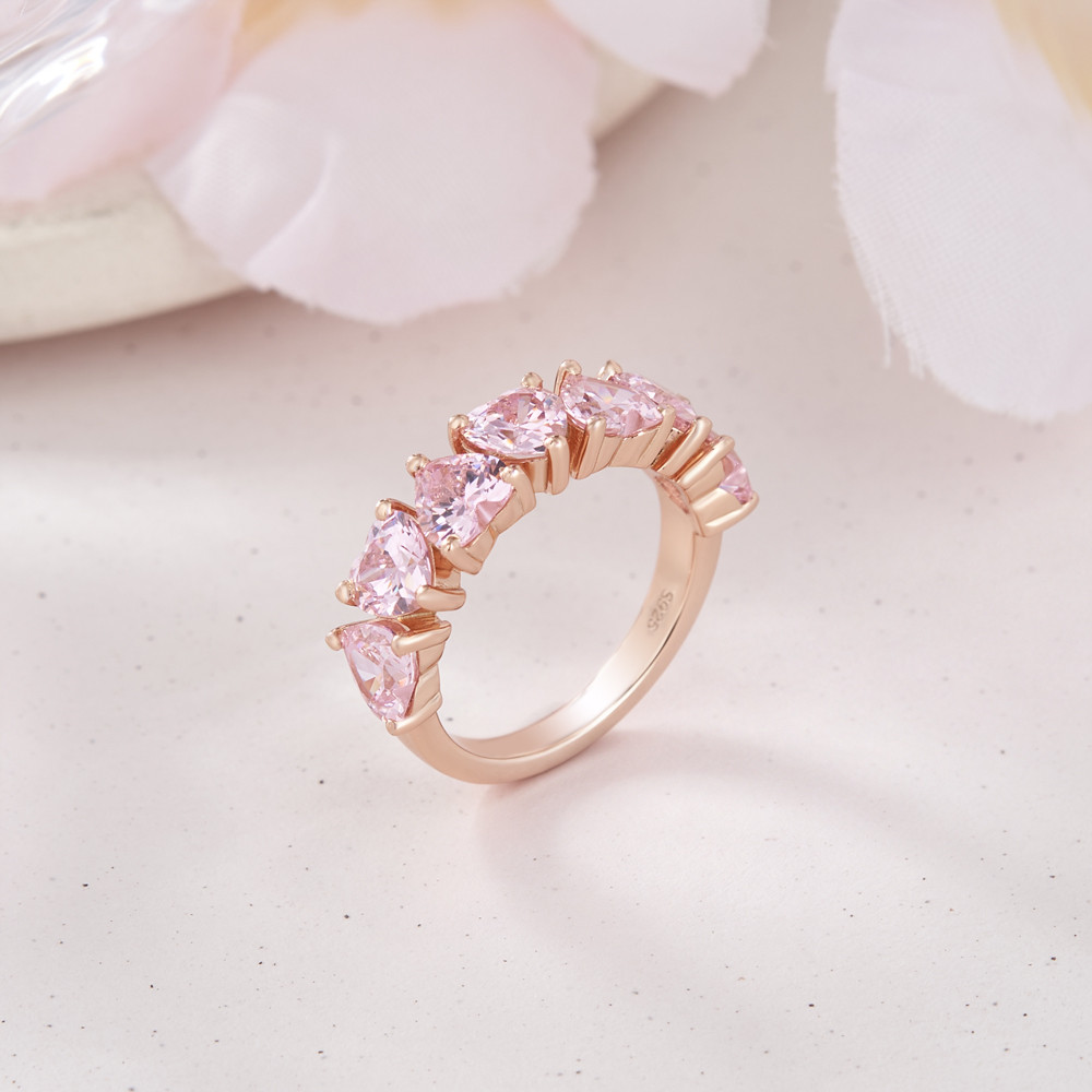 Heart Cut Fancy Pink 925 Sterling Silver Rose Gold Women's Band