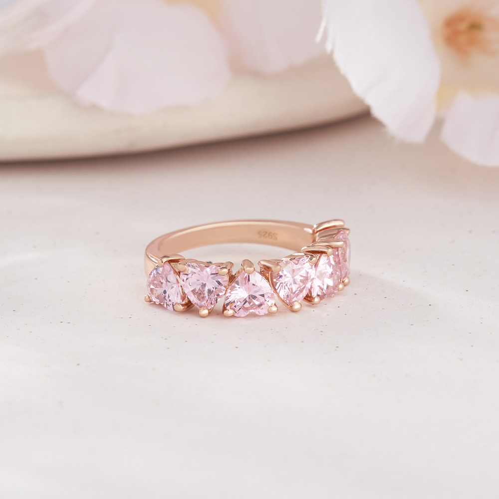 Heart Cut Fancy Pink 925 Sterling Silver Rose Gold Women's Band