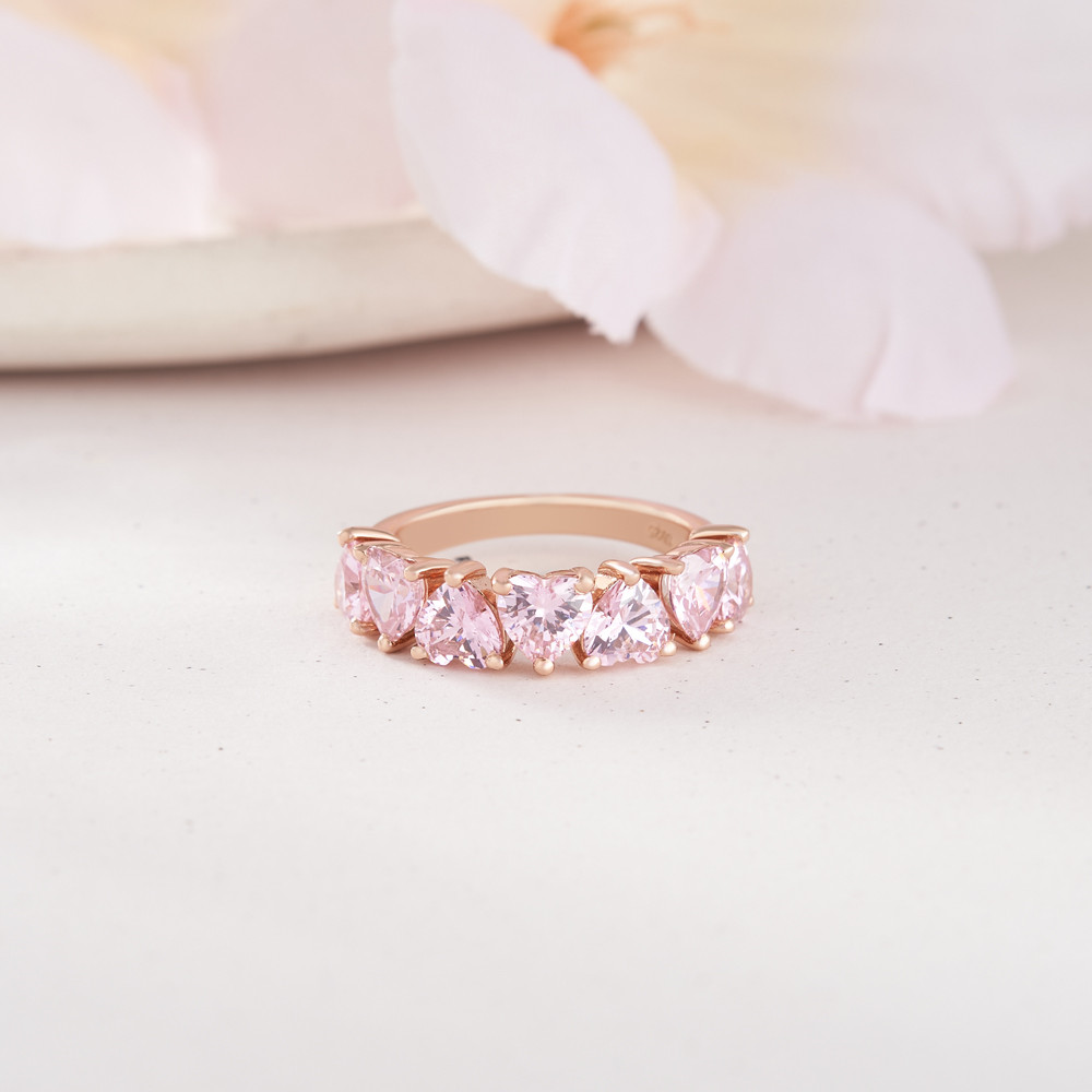 Heart Cut Fancy Pink 925 Sterling Silver Rose Gold Women's Band