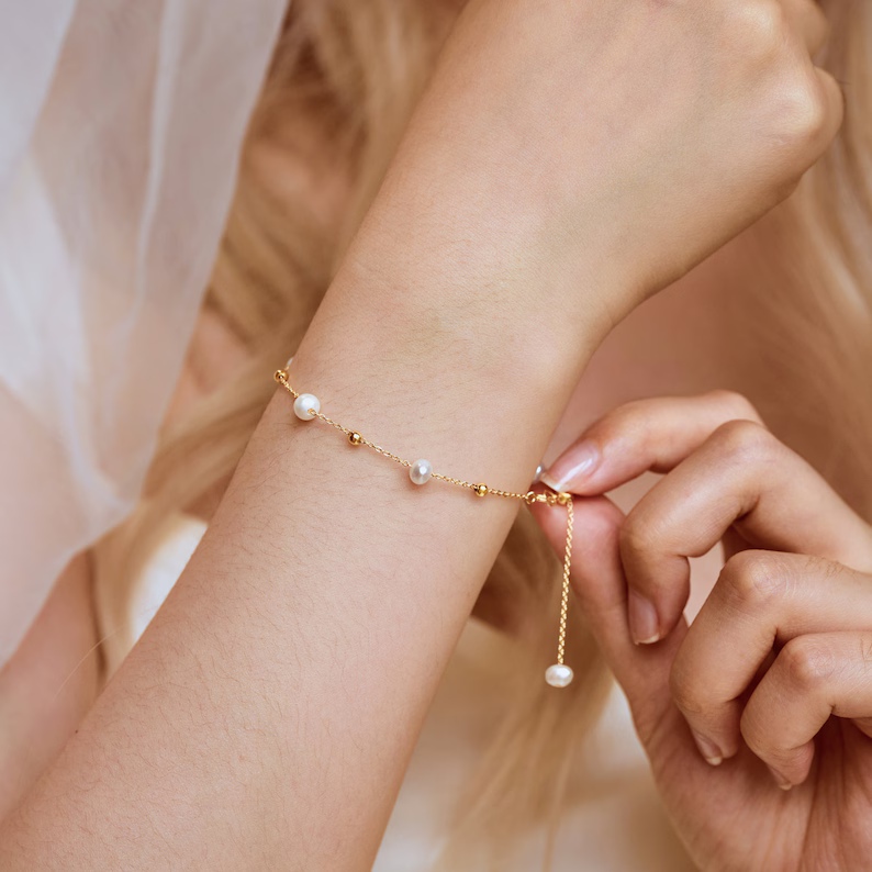 Dainty Real Natural Freshwater Sterling Silver Pearl Bracelet