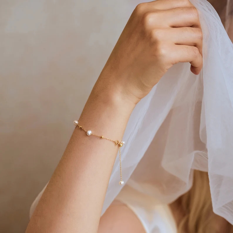 Dainty Real Natural Freshwater Sterling Silver Pearl Bracelet