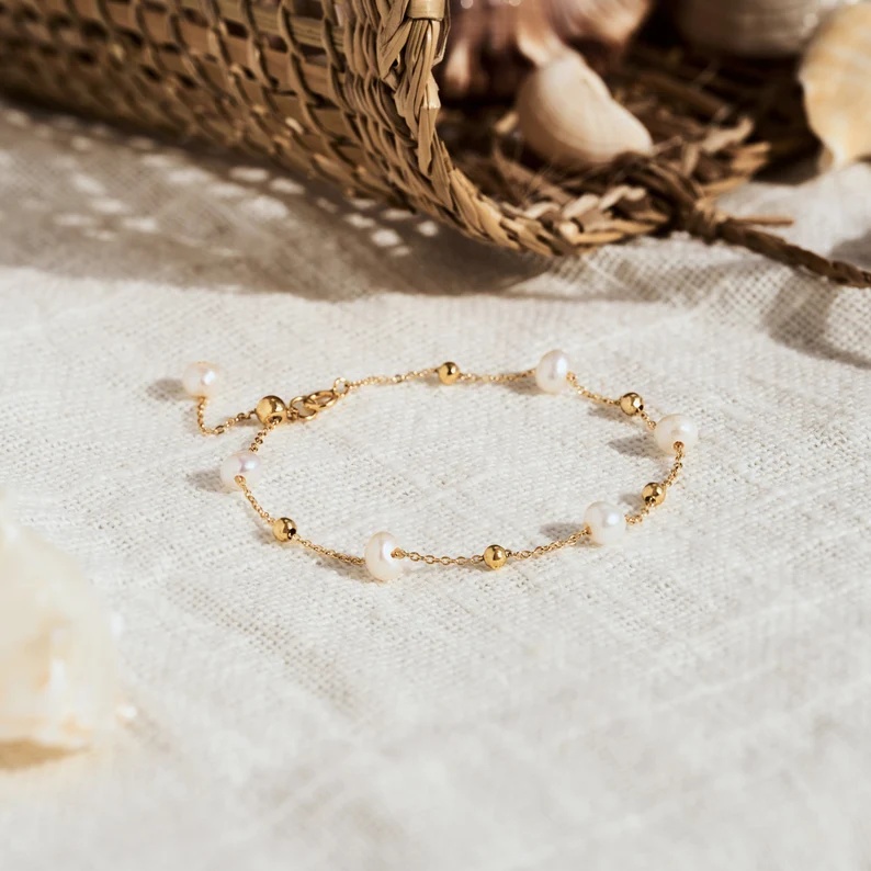 Dainty Real Natural Freshwater Sterling Silver Pearl Bracelet